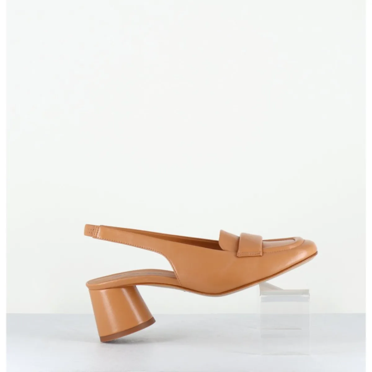 Mocassins^HALMANERA Mocassins slingback en cuir caramel petit talon - CALA25 BARON CARAMEL