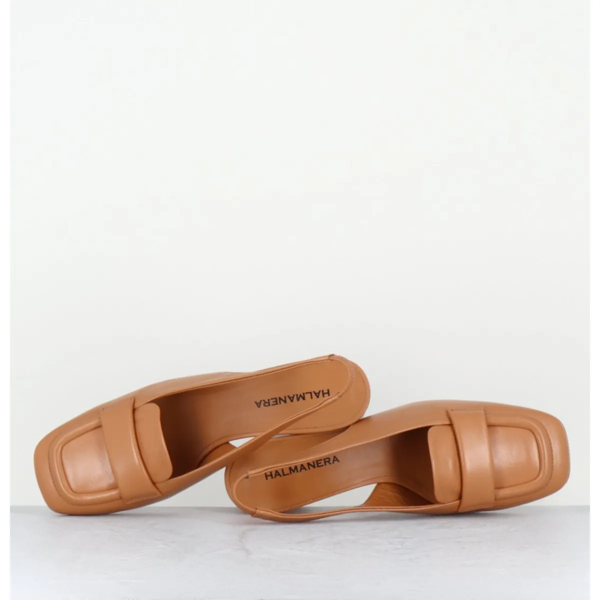 Mocassins^HALMANERA Mocassins slingback en cuir caramel petit talon - CALA25 BARON CARAMEL