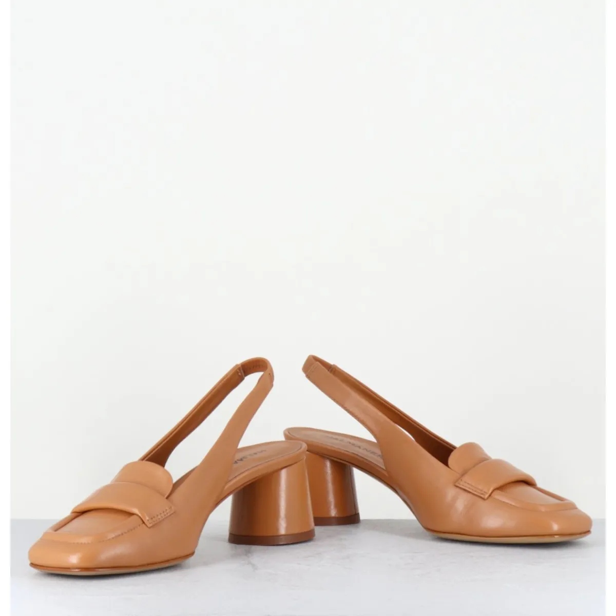 Mocassins^HALMANERA Mocassins slingback en cuir caramel petit talon - CALA25 BARON CARAMEL