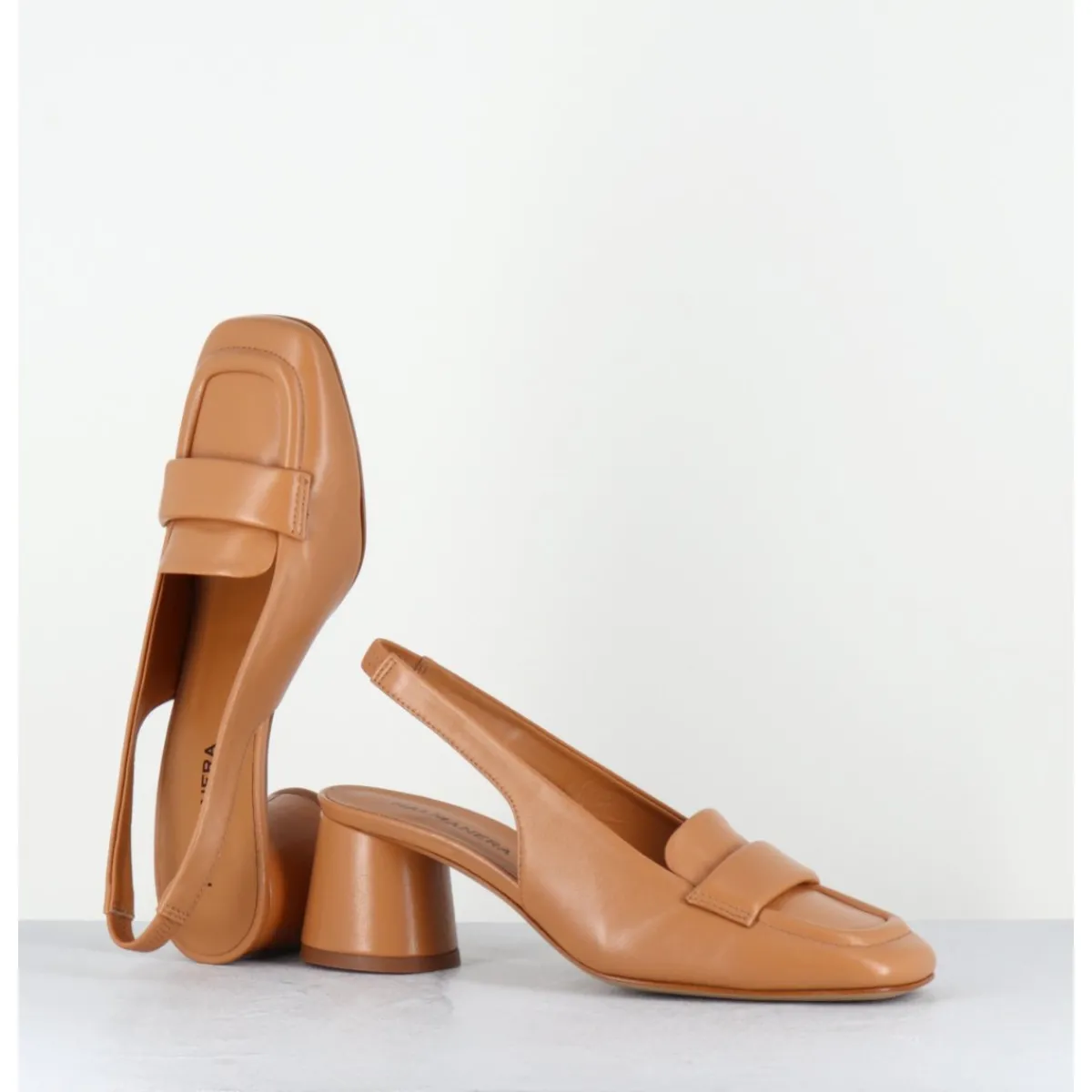 Mocassins^HALMANERA Mocassins slingback en cuir caramel petit talon - CALA25 BARON CARAMEL