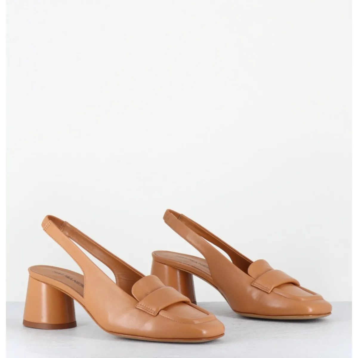 Mocassins^HALMANERA Mocassins slingback en cuir caramel petit talon - CALA25 BARON CARAMEL
