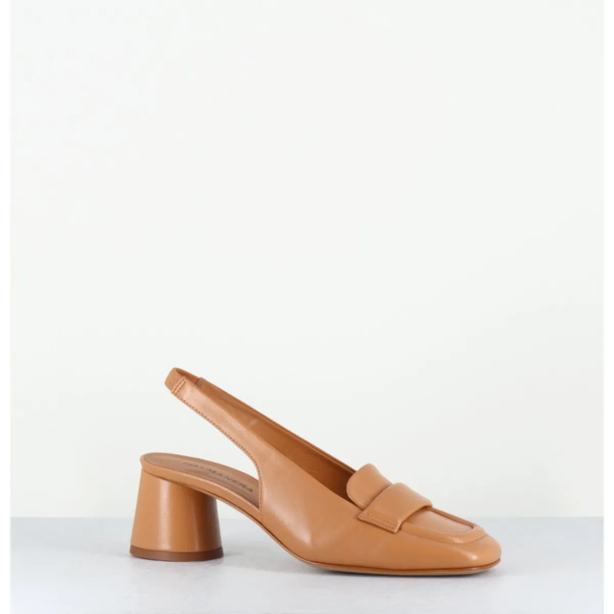 Mocassins^HALMANERA Mocassins slingback en cuir caramel petit talon - CALA25 BARON CARAMEL