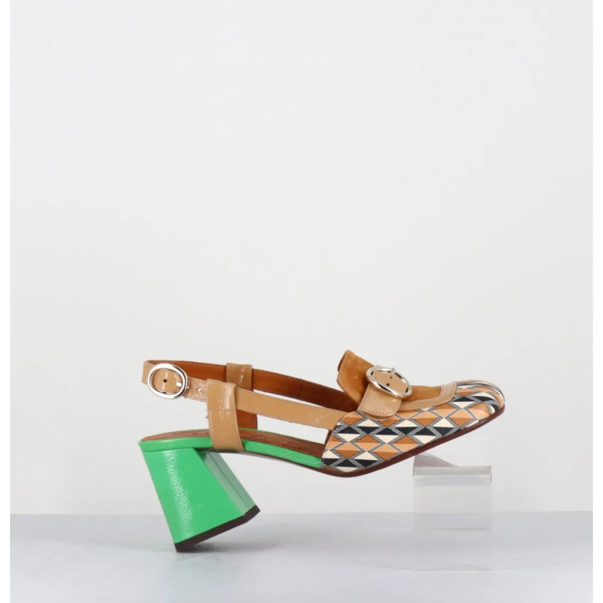 Mocassins | Chaussures^CHIE MIHARA Mocassins slingback motif rétro camel & vert - SUYLI BLUES CUERO