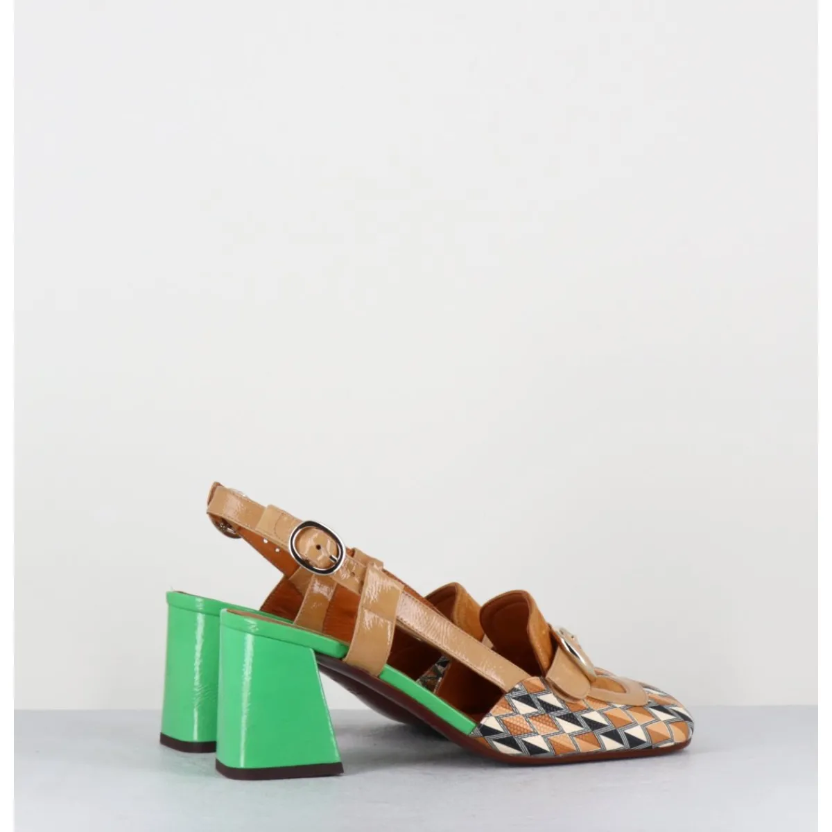 Mocassins | Chaussures^CHIE MIHARA Mocassins slingback motif rétro camel & vert - SUYLI BLUES CUERO