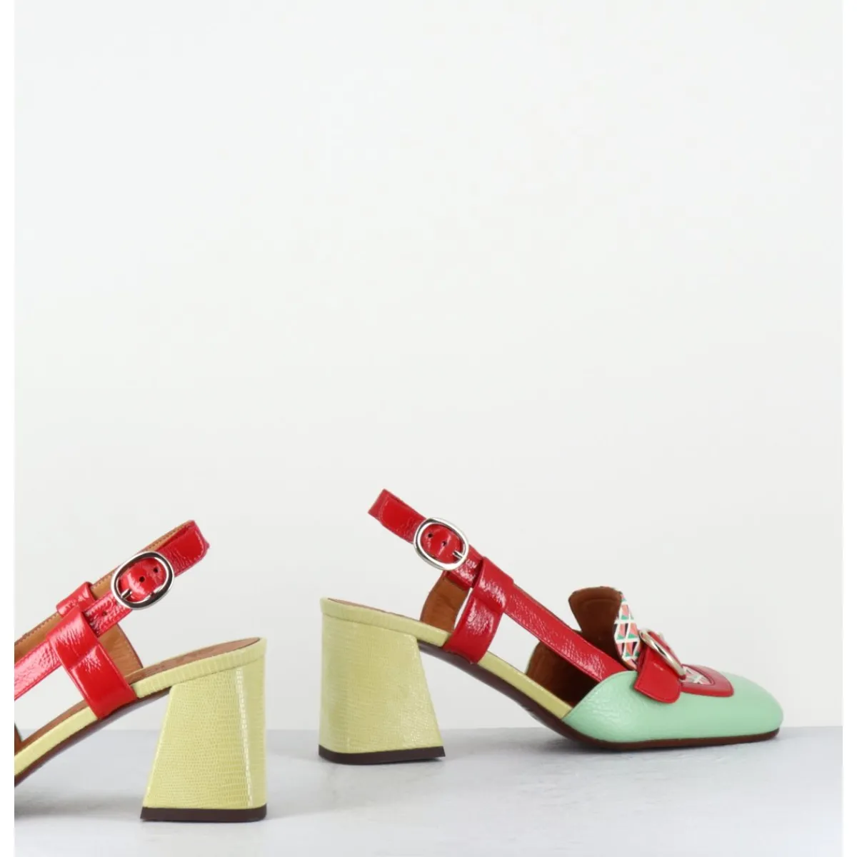 Mocassins | Chaussures^CHIE MIHARA Mocassins slingback motif rétro vert jaune rouge - SUYLI SANDONIS MENTA