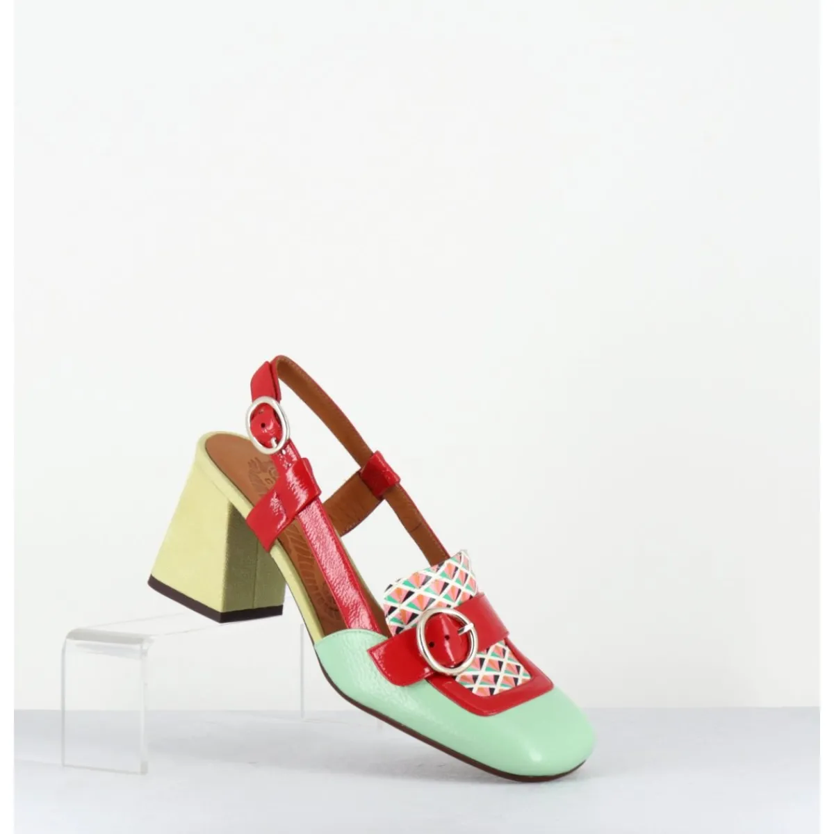Mocassins | Chaussures^CHIE MIHARA Mocassins slingback motif rétro vert jaune rouge - SUYLI SANDONIS MENTA