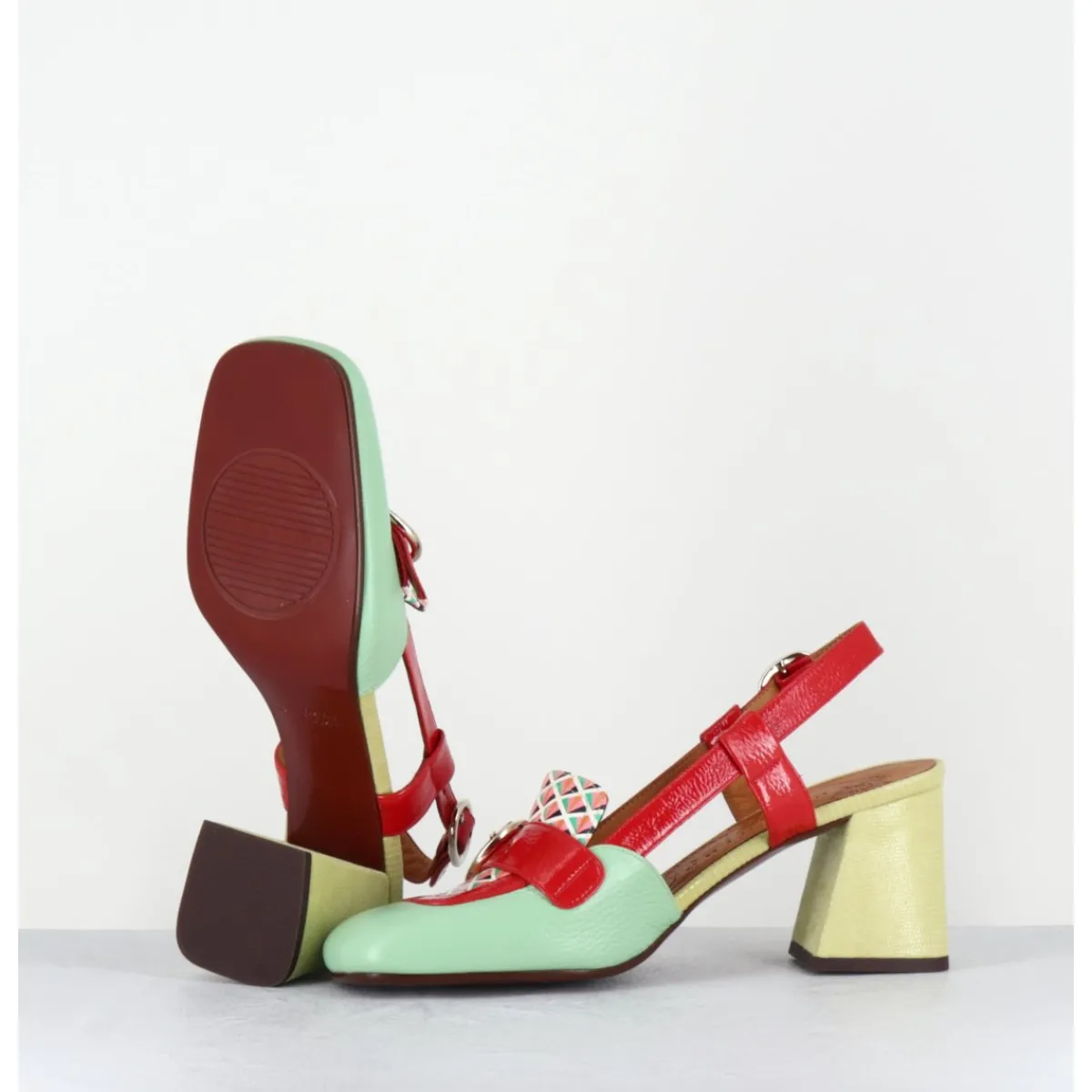 Mocassins | Chaussures^CHIE MIHARA Mocassins slingback motif rétro vert jaune rouge - SUYLI SANDONIS MENTA