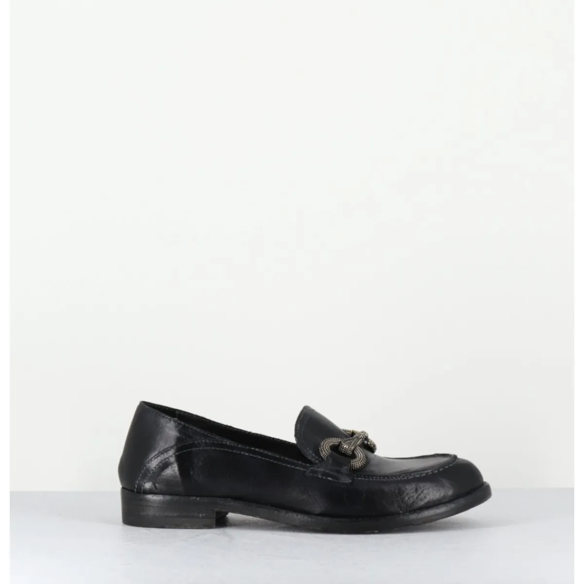 Mocassins^LA BOTTEGA DI LISA Mocassins souple en cuir avec mors clouté - 5246 BUF NERO NOIR