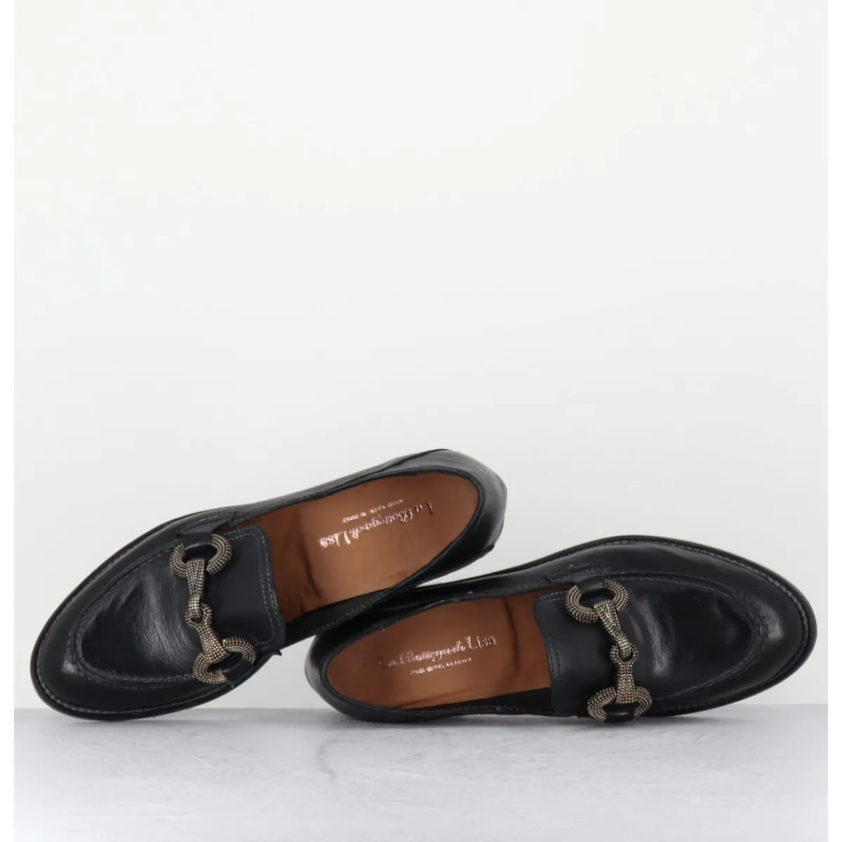 Mocassins^LA BOTTEGA DI LISA Mocassins souple en cuir avec mors clouté - 5246 BUF NERO NOIR