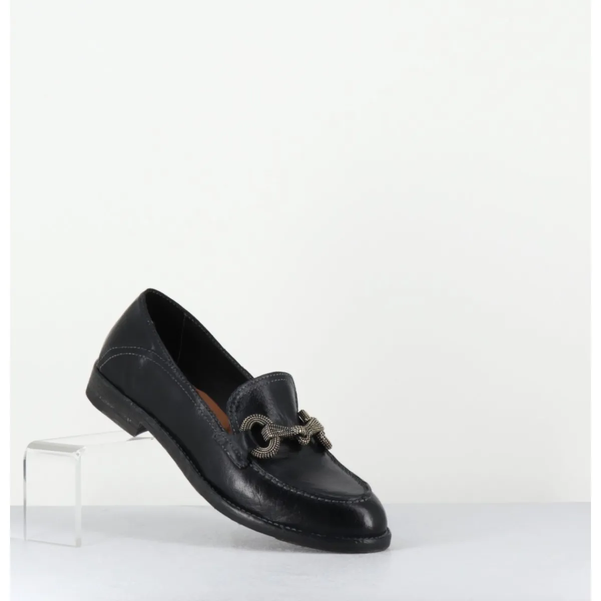 Mocassins^LA BOTTEGA DI LISA Mocassins souple en cuir avec mors clouté - 5246 BUF NERO NOIR