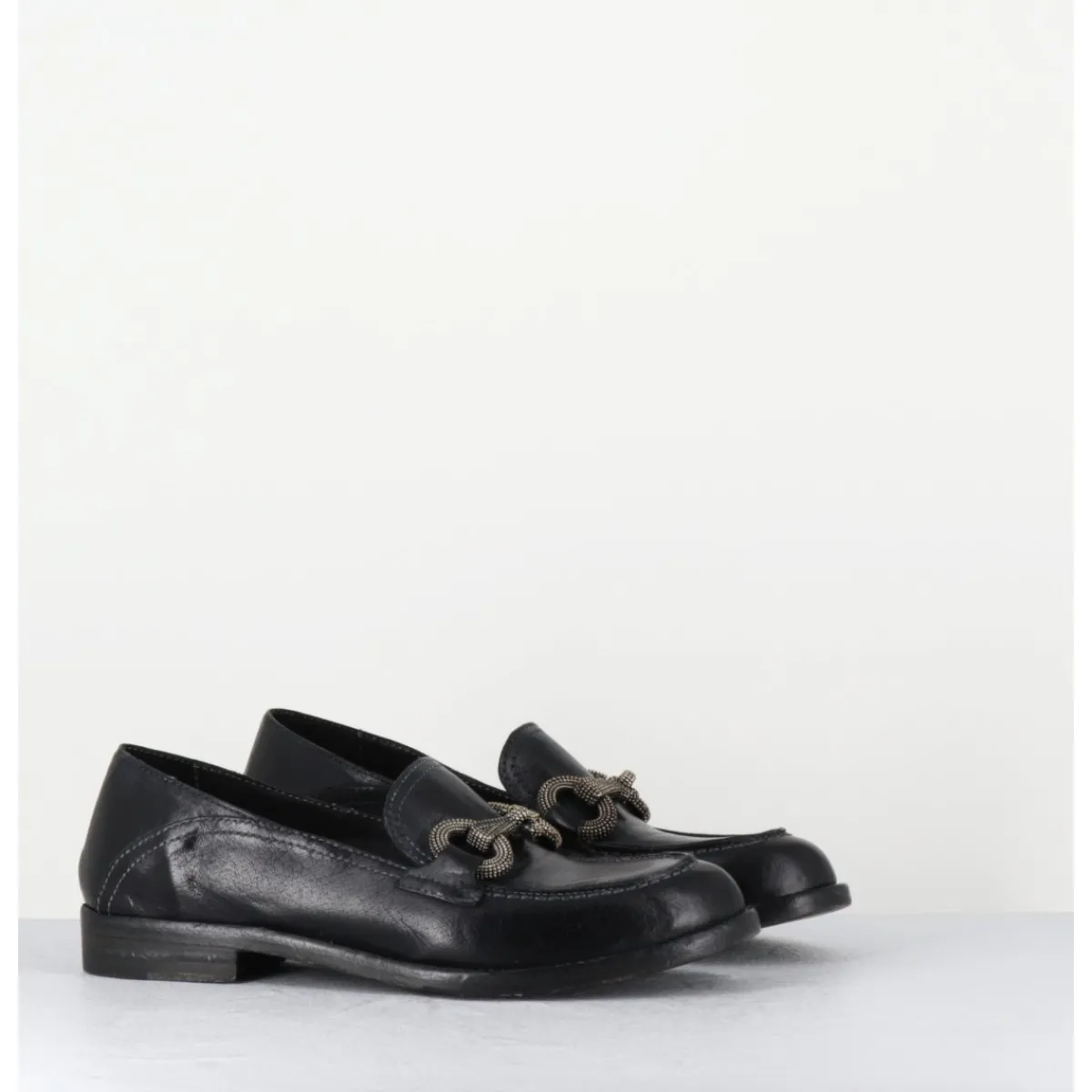 Mocassins^LA BOTTEGA DI LISA Mocassins souple en cuir avec mors clouté - 5246 BUF NERO NOIR