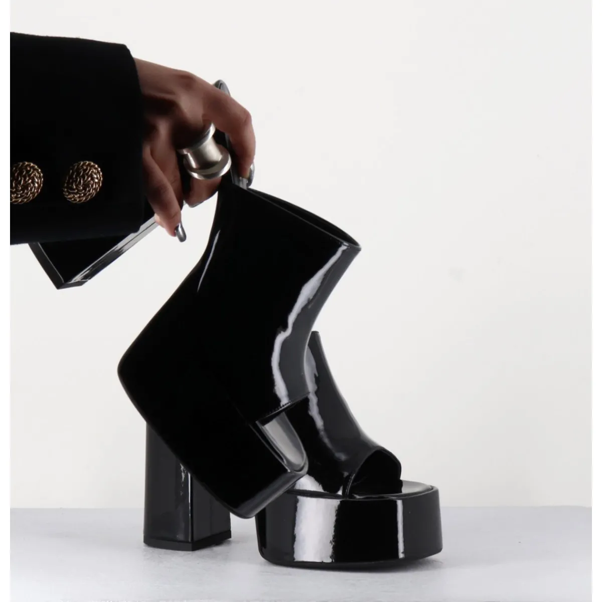 Plateformes^GARRICE LAB Mules à haute plateforme cuir vernis - MARCHI VERNICE NERO NOIR