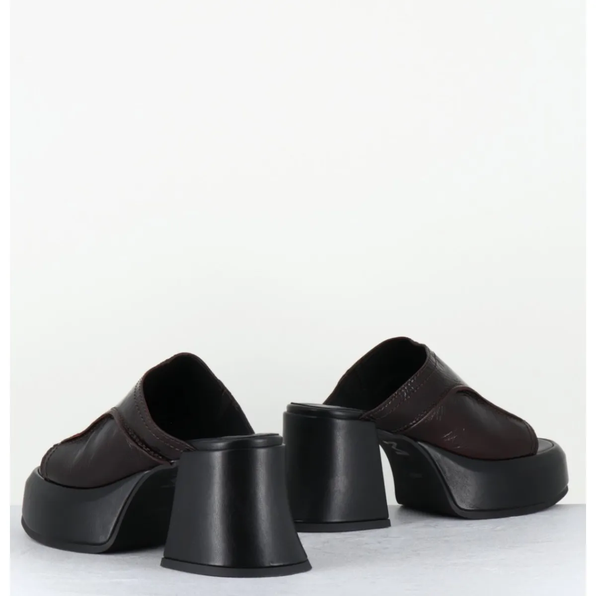 Plateformes^E8 BY MIISTA Mules à plateformes 70s cuir & surpiqûres - LOTA BROWN SANDAL MARRON