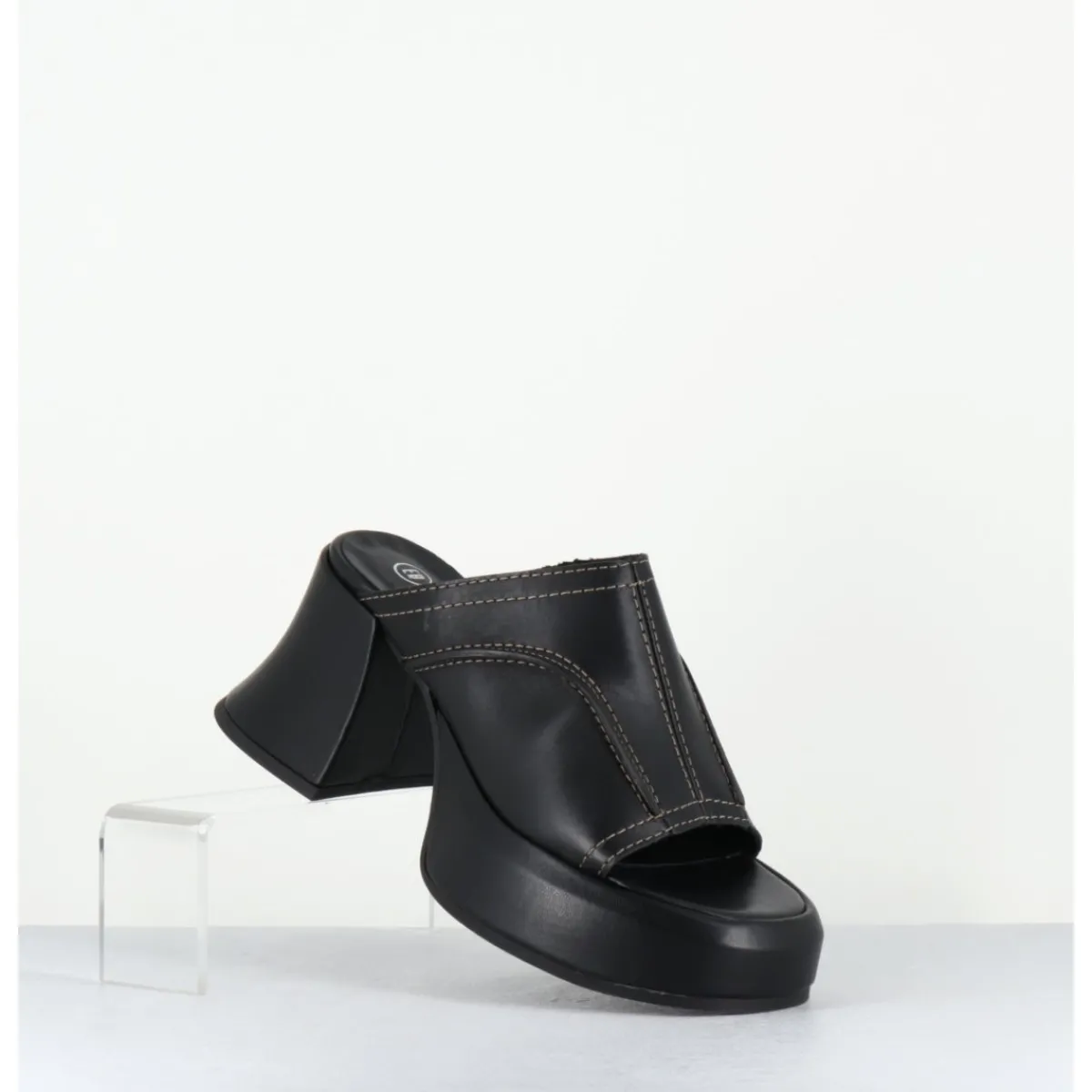 Plateformes^E8 BY MIISTA Mules à plateformes 70s cuir & surpiqûres beiges - LOTA BLACK SANDAL NOIR