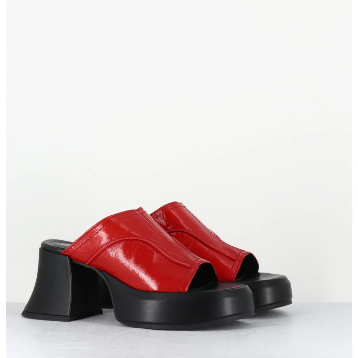 Plateformes^E8 BY MIISTA Mules à plateformes 70s cuir & surpiqûres - LOTA RED SANDAL ROUGE