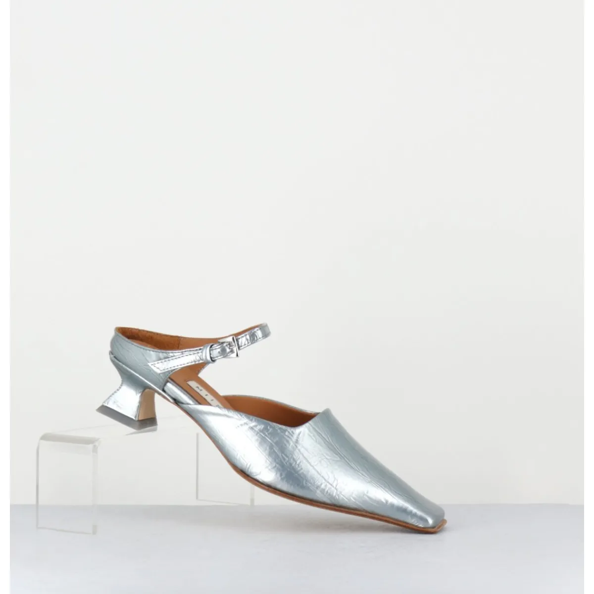 Chaussures^MIISTA Mules bout carré petit talon en cuir irisé ciel - DELF BLUE COURT BLEU