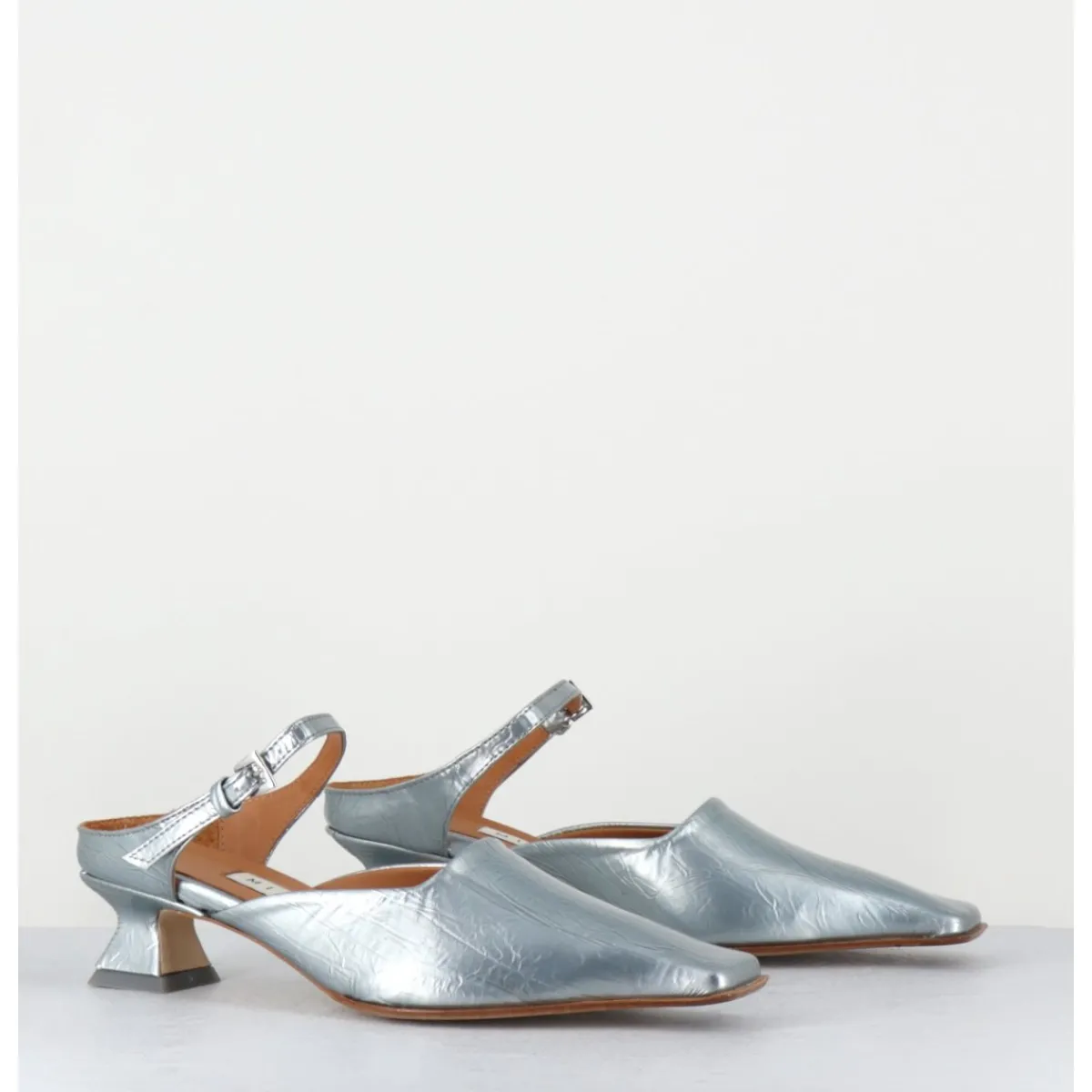 Chaussures^MIISTA Mules bout carré petit talon en cuir irisé ciel - DELF BLUE COURT BLEU