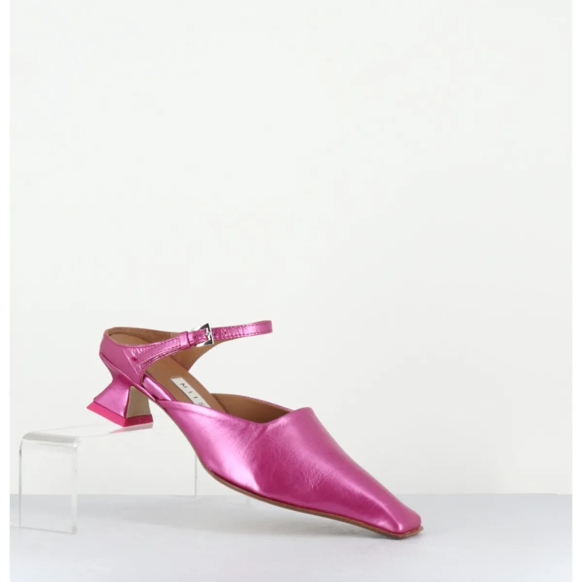 Chaussures^MIISTA Mules bout carré petit talon en cuir irisé - DELF PINK COURT ROSE
