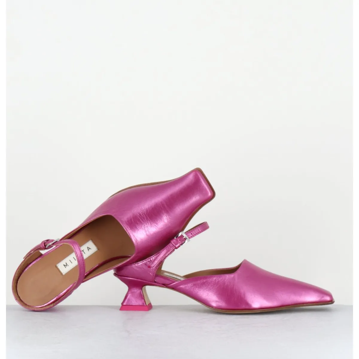 Chaussures^MIISTA Mules bout carré petit talon en cuir irisé - DELF PINK COURT ROSE