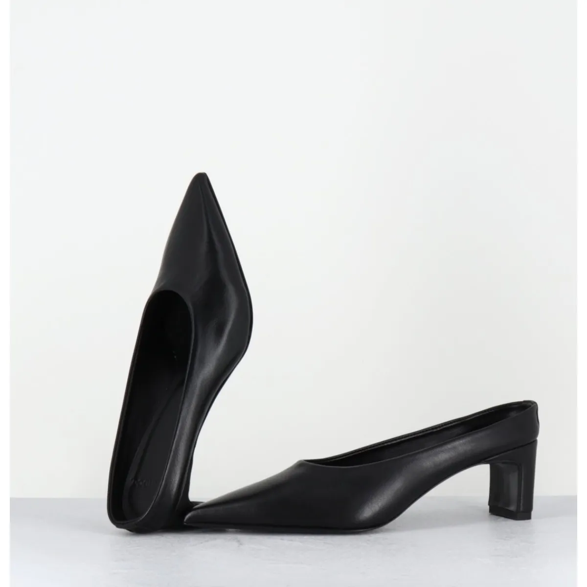 Chaussures^TO&CO Mules bout pointu petit talon en cuir - MULP BLACK COWHIDE NOIR