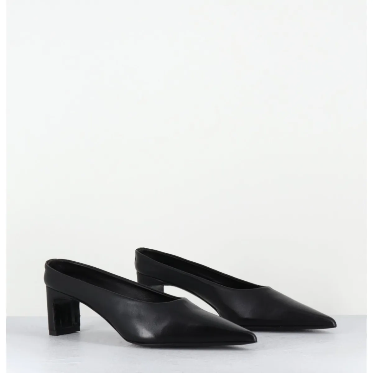 Chaussures^TO&CO Mules bout pointu petit talon en cuir - MULP BLACK COWHIDE NOIR