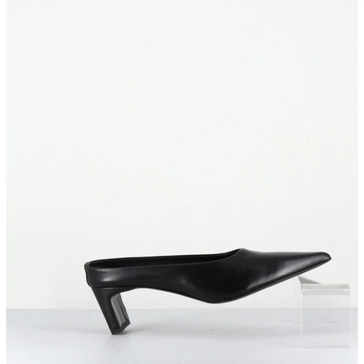 Chaussures^TO&CO Mules bout pointu petit talon en cuir - MULP BLACK COWHIDE NOIR