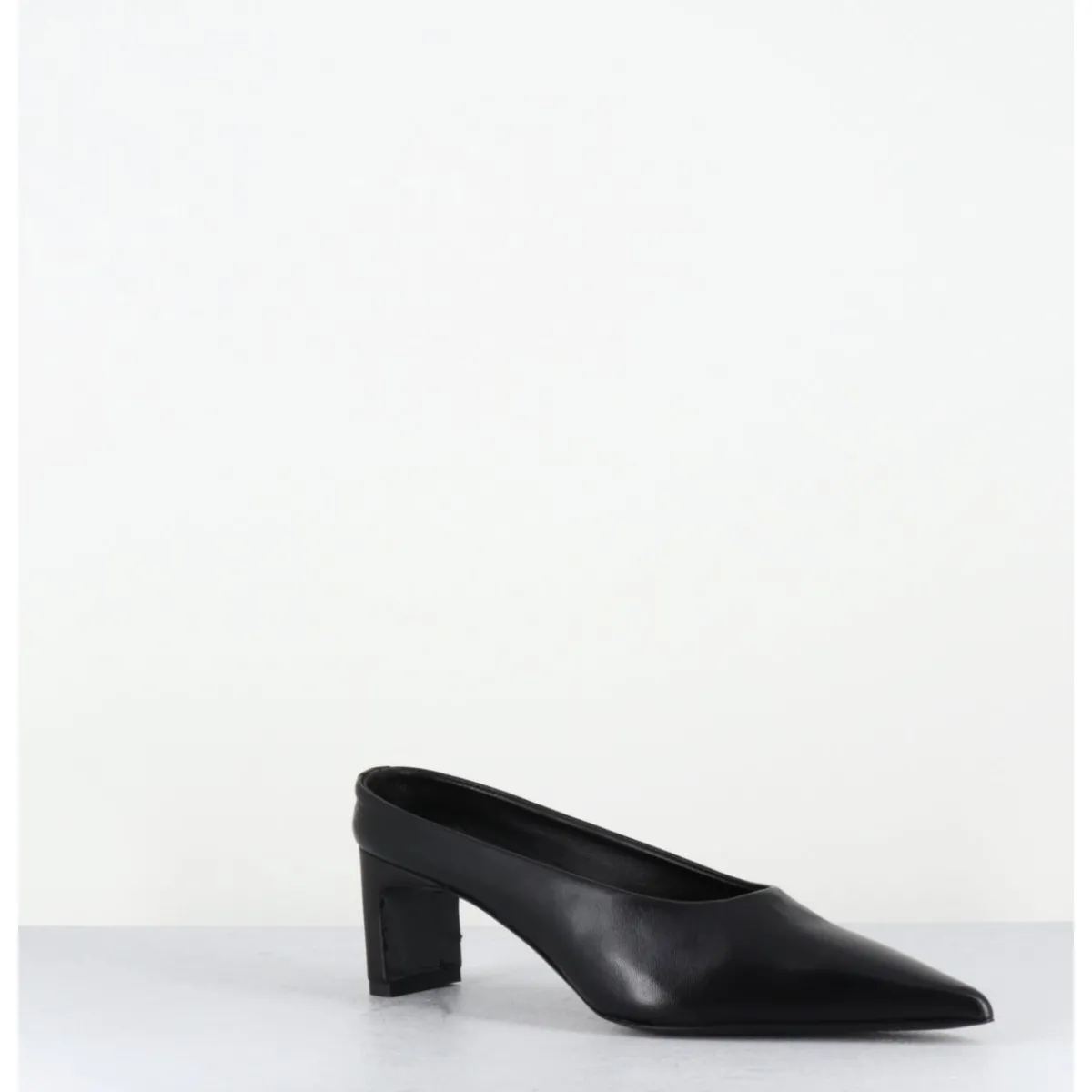 Chaussures^TO&CO Mules bout pointu petit talon en cuir - MULP BLACK COWHIDE NOIR