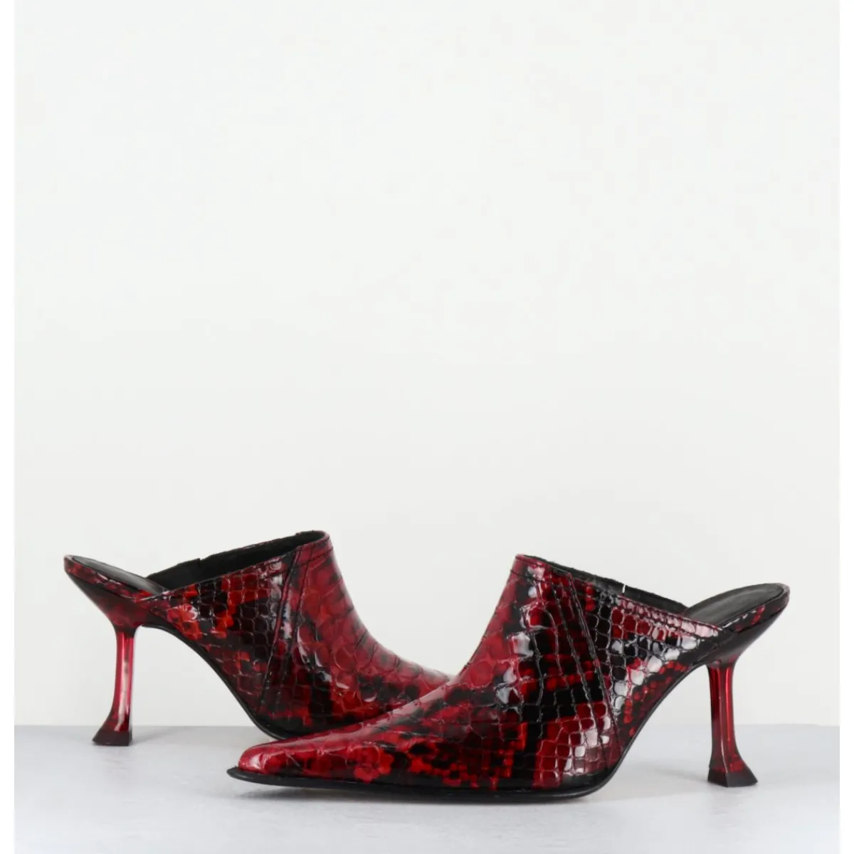 Chaussures^MIISTA Mules bout pointu talon plexi en cuir imprimé serpent - ASHLYN SNAKE MULES ROUGE