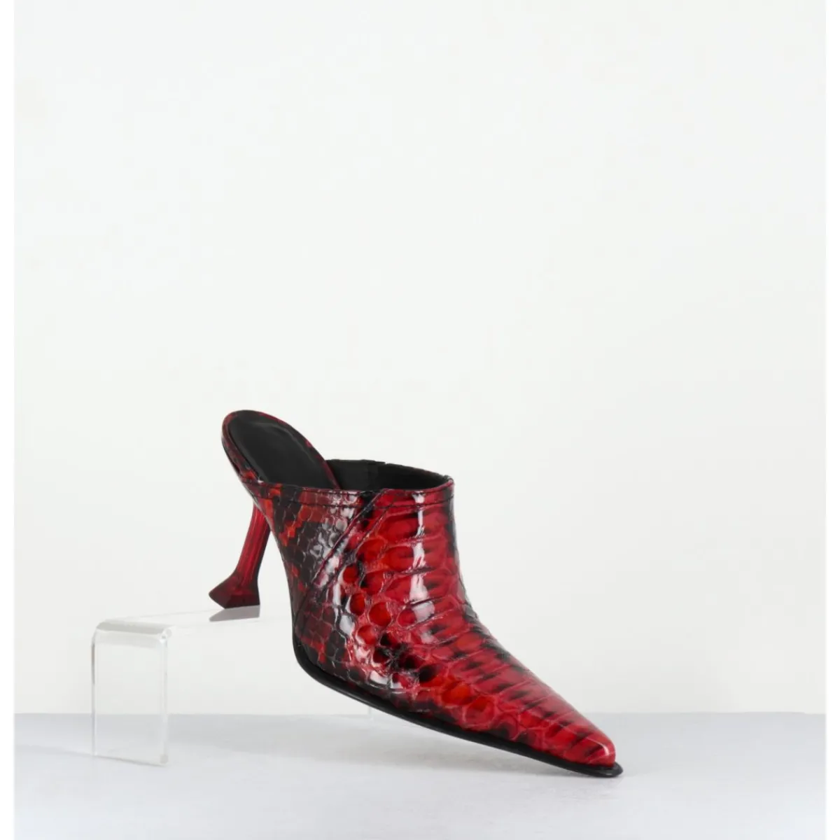 Chaussures^MIISTA Mules bout pointu talon plexi en cuir imprimé serpent - ASHLYN SNAKE MULES ROUGE