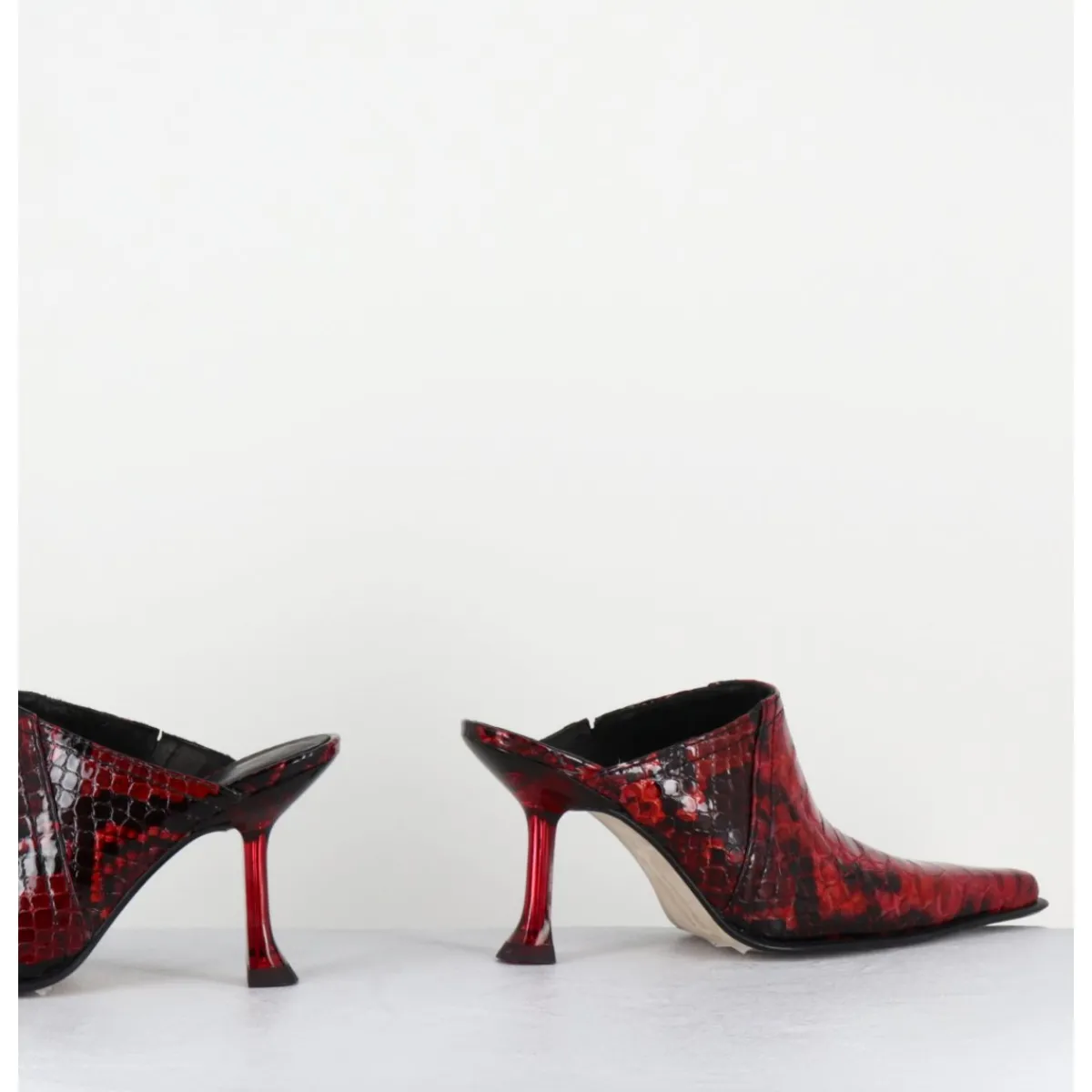 Chaussures^MIISTA Mules bout pointu talon plexi en cuir imprimé serpent - ASHLYN SNAKE MULES ROUGE