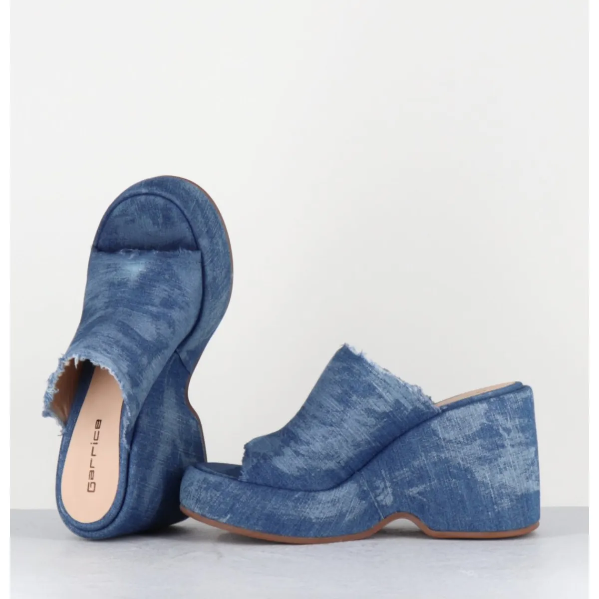 Plateformes^GARRICE LAB Mules compensées 90s en jean bleu lavé - MASA3 LAVATO JEANS