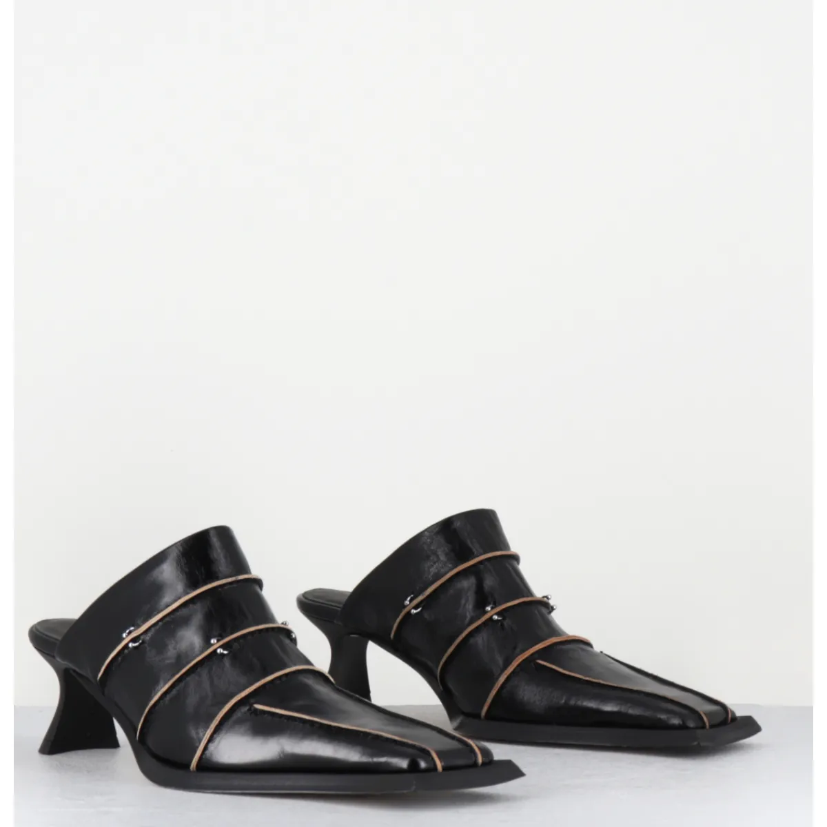 Chaussures^MIISTA Mules cuir & piercings bout carré petit talon - TATTI BLACK MULES NOIR