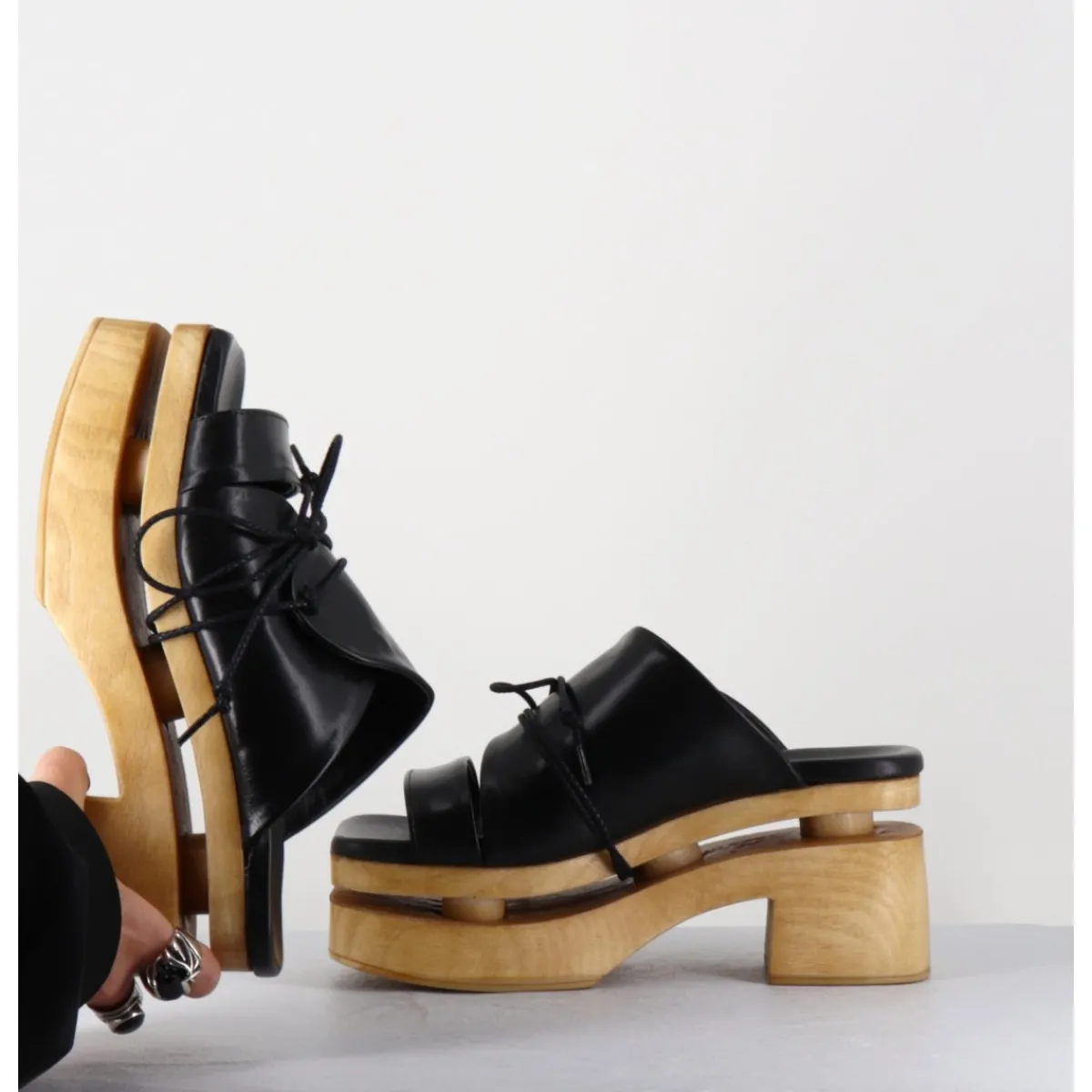 Plateformes^GARRICE LAB Original 70s platform mules cuir - PRIVA SUAVE NERO NOIR