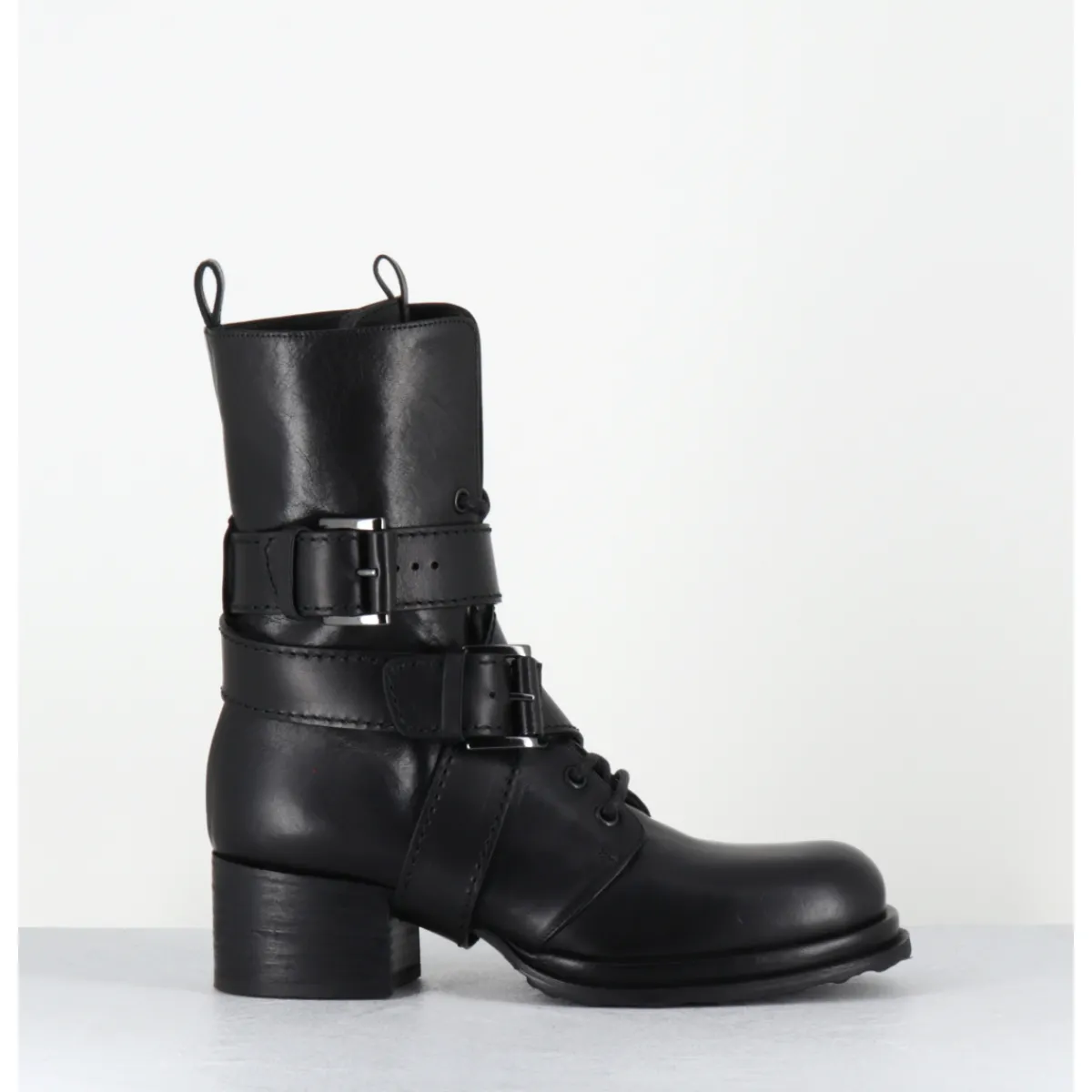 Boots | Bikers^MALLONI Rangers à boucles en cuir - CUARON BLACK BOOT NOIR