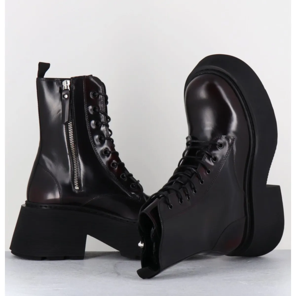 Boots^VIC MATIE Rangers à lacets en cuir x fumé - 1D7700D APOLLO X BORDEAU