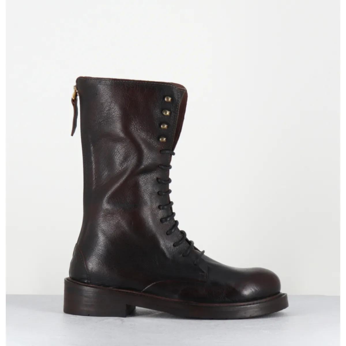 Boots^GARRICE LAB Rangers à lacets en cuir bout rond - HANOU DAVIS MOKA MARRON
