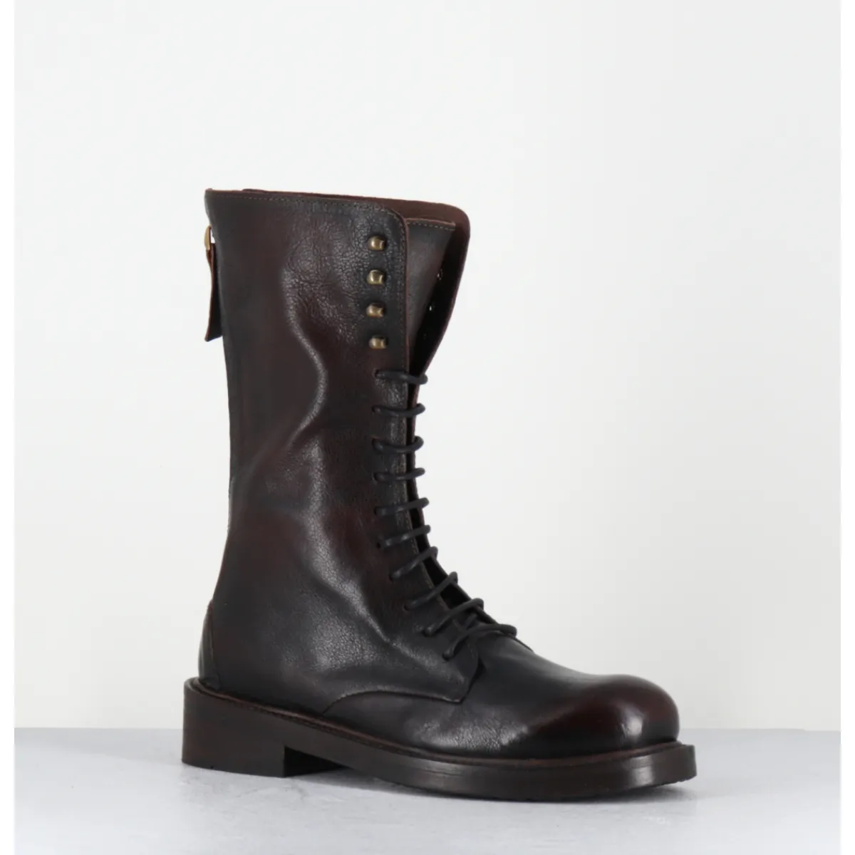 Boots^GARRICE LAB Rangers à lacets en cuir bout rond - HANOU DAVIS MOKA MARRON
