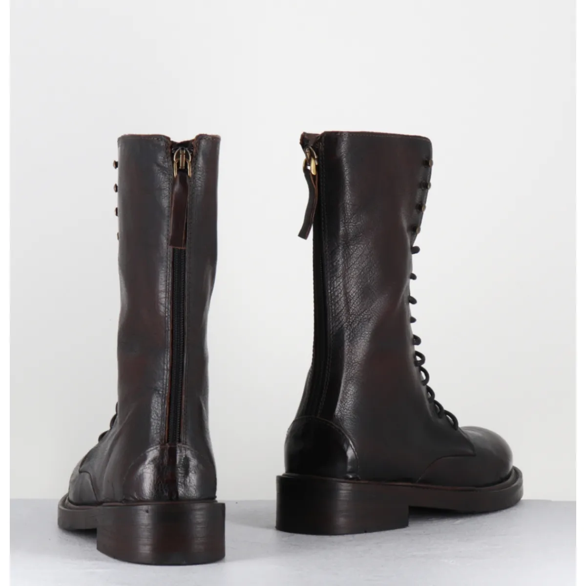 Boots^GARRICE LAB Rangers à lacets en cuir bout rond - HANOU DAVIS MOKA MARRON