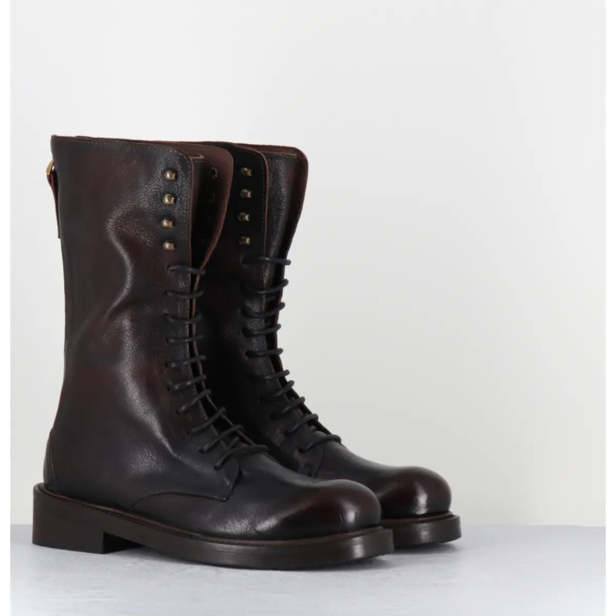 Boots^GARRICE LAB Rangers à lacets en cuir bout rond - HANOU DAVIS MOKA MARRON