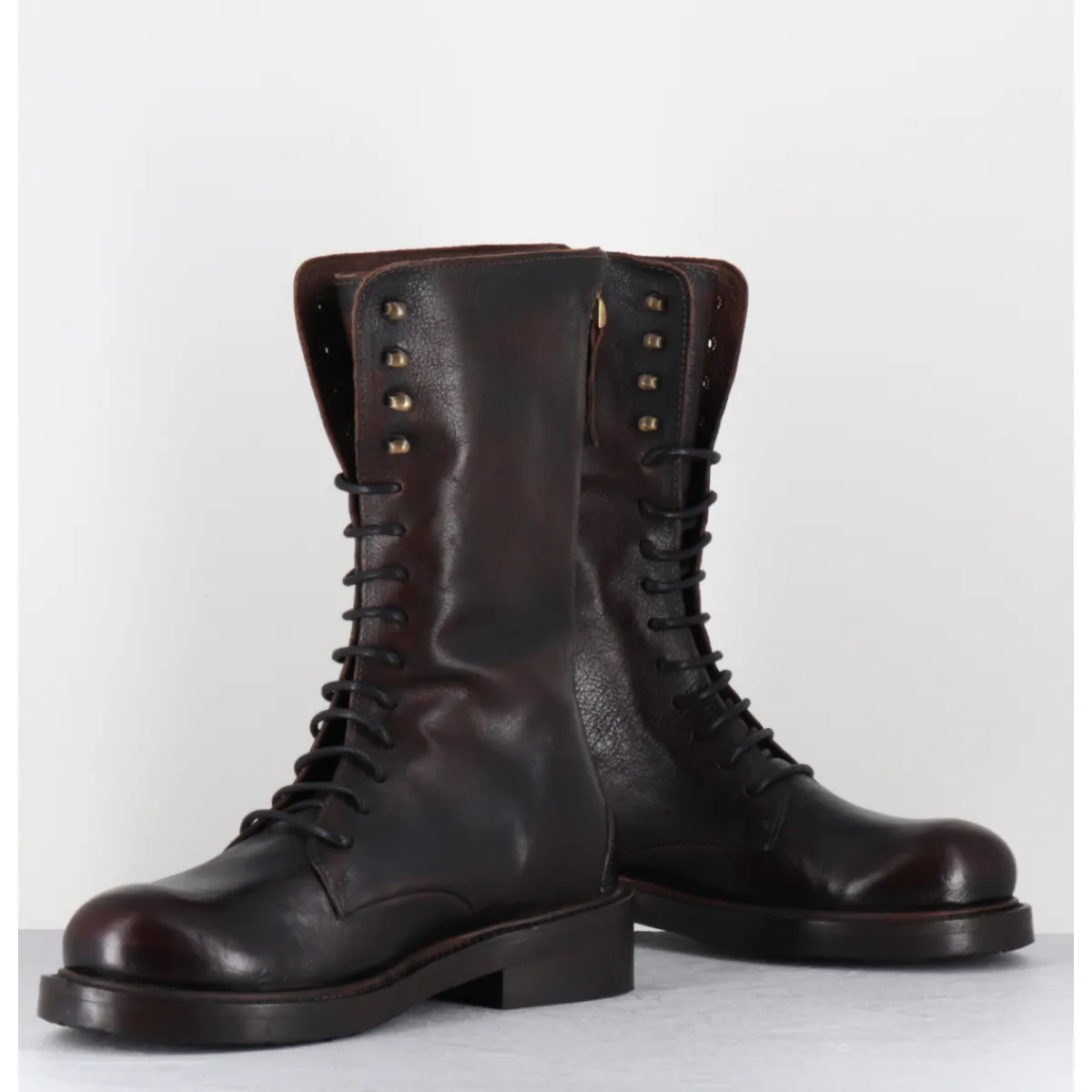 Boots^GARRICE LAB Rangers à lacets en cuir bout rond - HANOU DAVIS MOKA MARRON