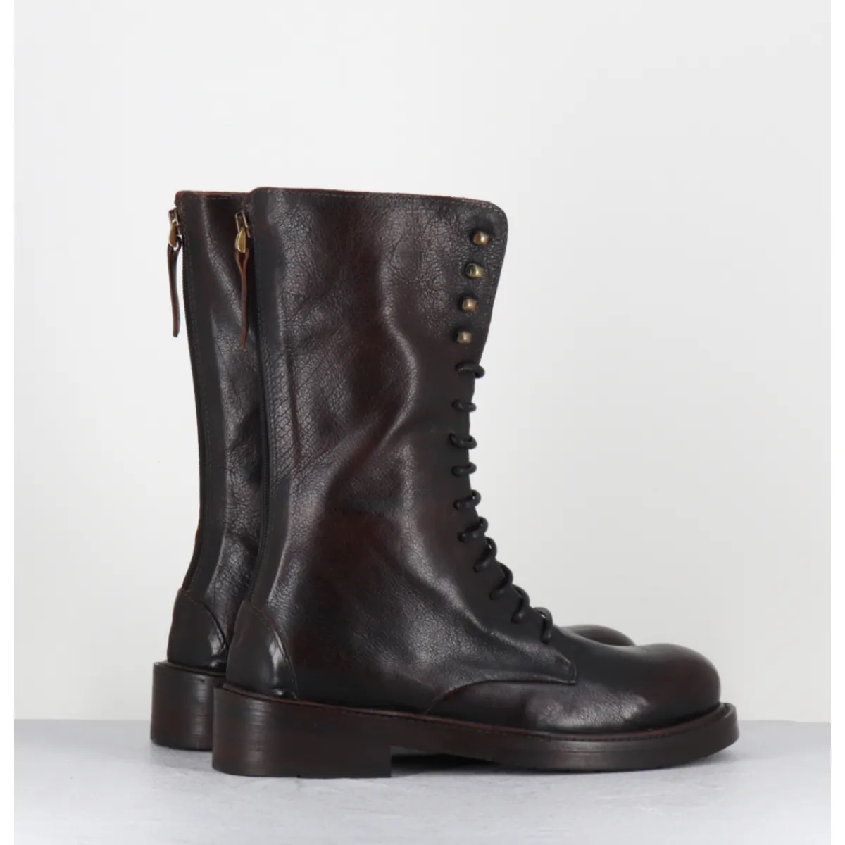 Boots^GARRICE LAB Rangers à lacets en cuir bout rond - HANOU DAVIS MOKA MARRON