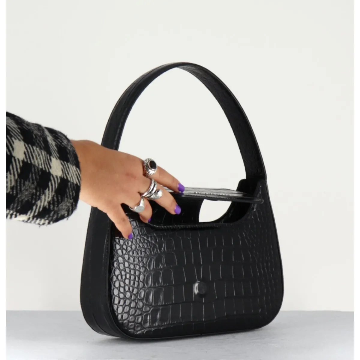 Les Sacs^SIMON MILLER RETRO BAG BLACK - CROCO NOIR