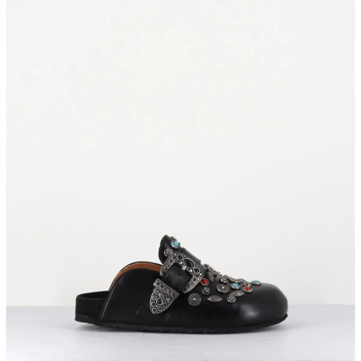 Chaussures^JO GHOST Sabots plats en cuir ornées de pierres - 3602MOD NERO NOIR