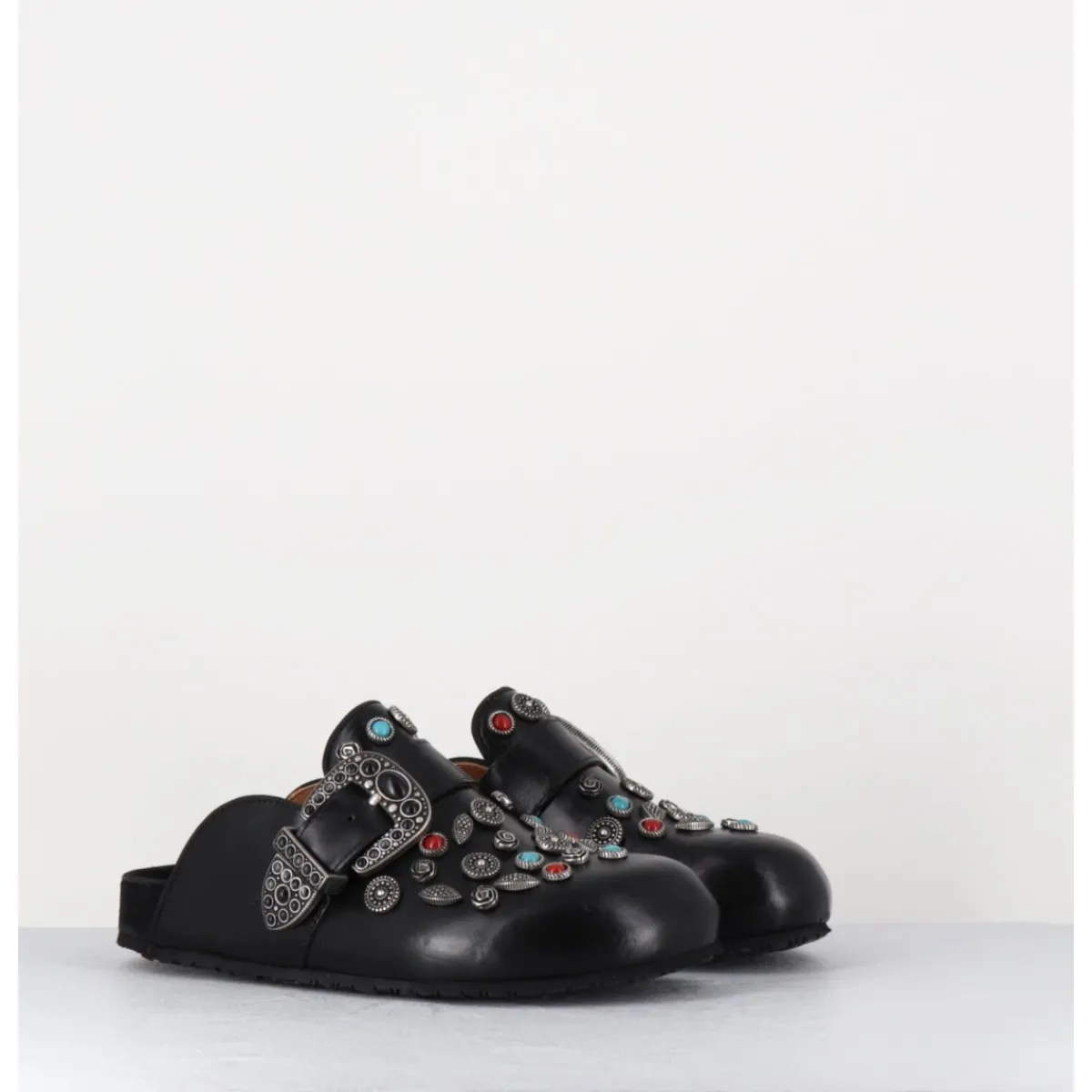 Chaussures^JO GHOST Sabots plats en cuir ornées de pierres - 3602MOD NERO NOIR