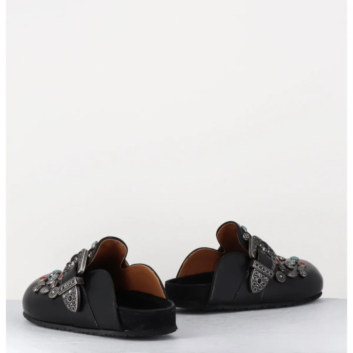 Chaussures^JO GHOST Sabots plats en cuir ornées de pierres - 3602MOD NERO NOIR
