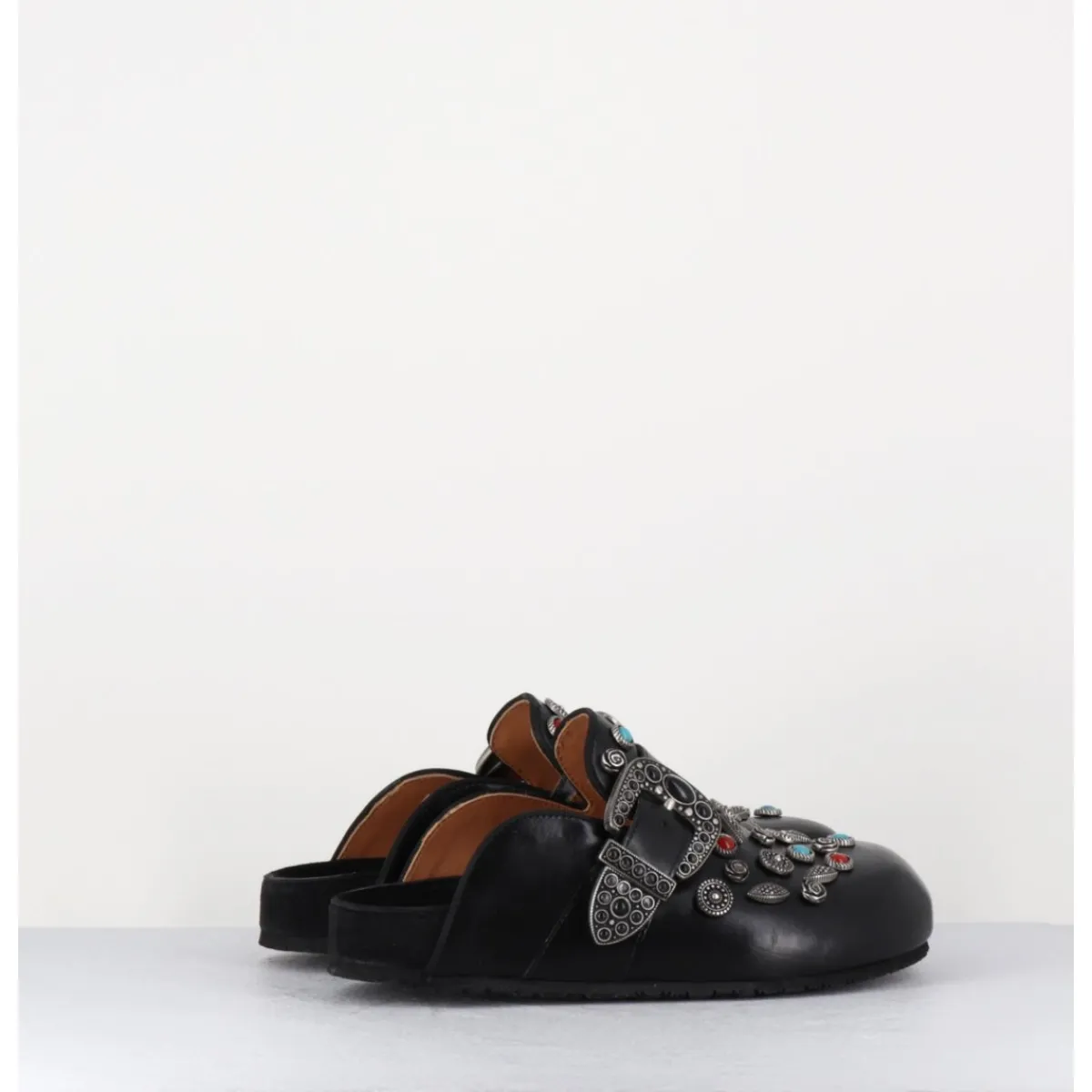 Chaussures^JO GHOST Sabots plats en cuir ornées de pierres - 3602MOD NERO NOIR