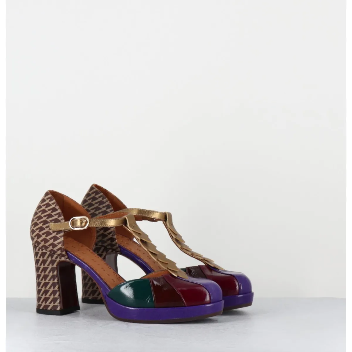 Chaussures^CHIE MIHARA Salomé à talon en cuir vernis & imprimé pied-de-poule - DAFABA45 SUCRE PURPLE