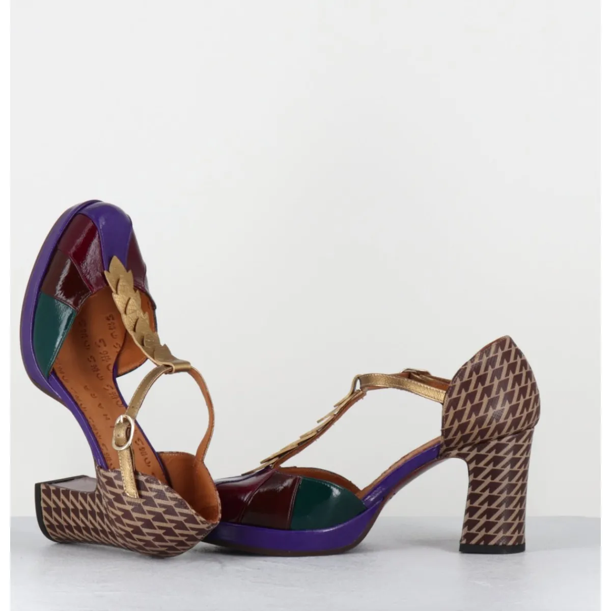 Chaussures^CHIE MIHARA Salomé à talon en cuir vernis & imprimé pied-de-poule - DAFABA45 SUCRE PURPLE