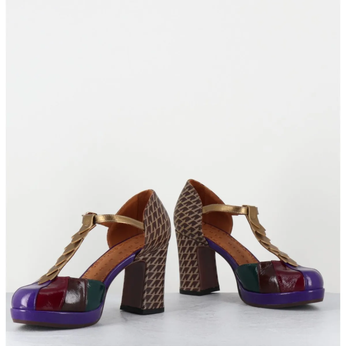 Chaussures^CHIE MIHARA Salomé à talon en cuir vernis & imprimé pied-de-poule - DAFABA45 SUCRE PURPLE
