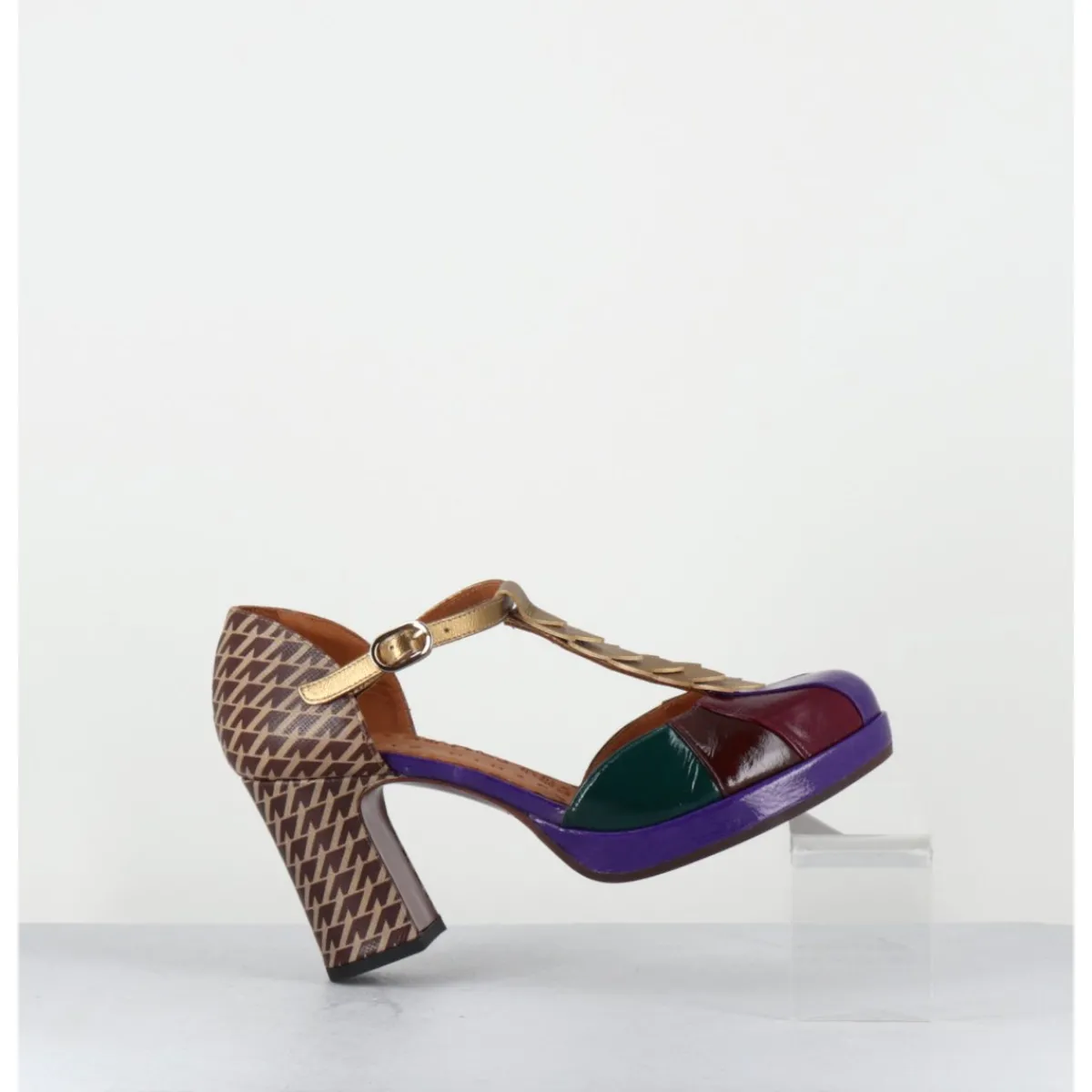 Chaussures^CHIE MIHARA Salomé à talon en cuir vernis & imprimé pied-de-poule - DAFABA45 SUCRE PURPLE